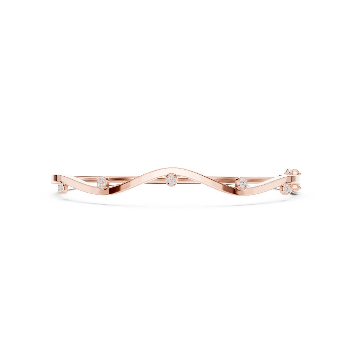 0.10CTW Wave Diamond Station Hinged Bangle - Yellow Gold