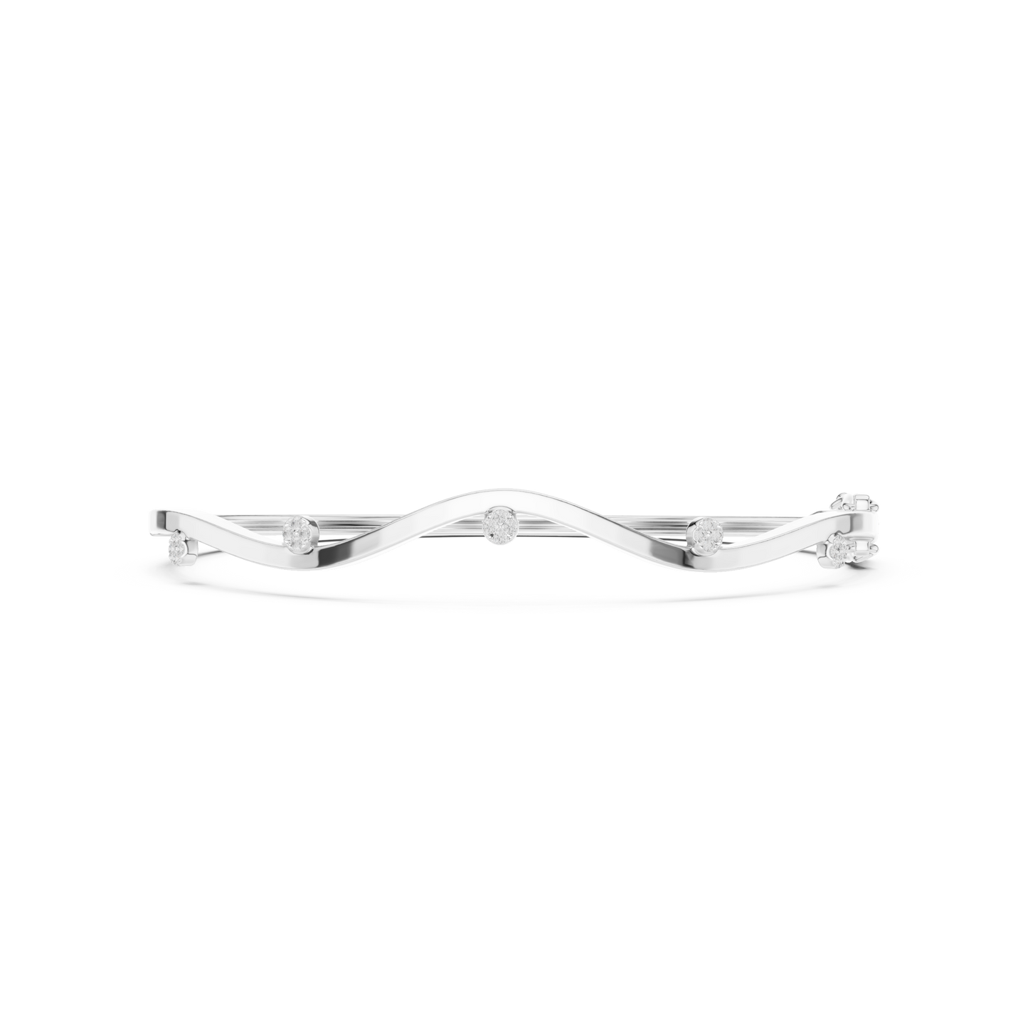 0.10CTW Wave Diamond Station Hinged Bangle - Yellow Gold