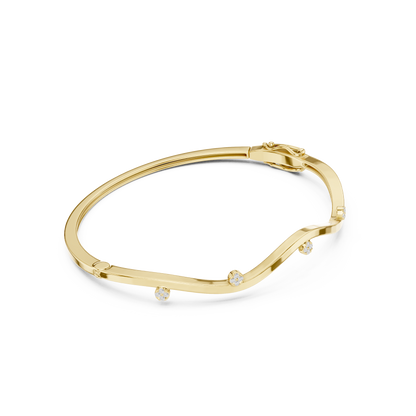 0.10CTW Wave Diamond Station Hinged Bangle - Yellow Gold