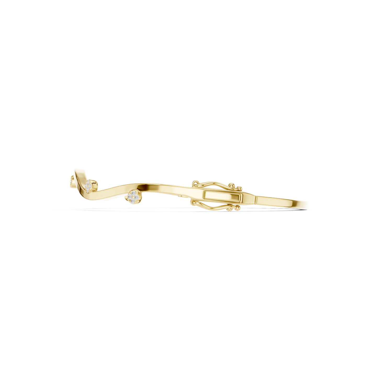 0.10CTW Wave Diamond Station Hinged Bangle - Yellow Gold