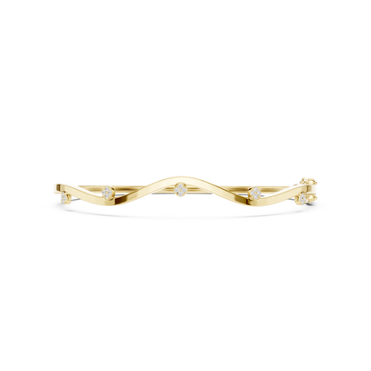 0.10CTW Wave Diamond Station Hinged Bangle - Yellow Gold