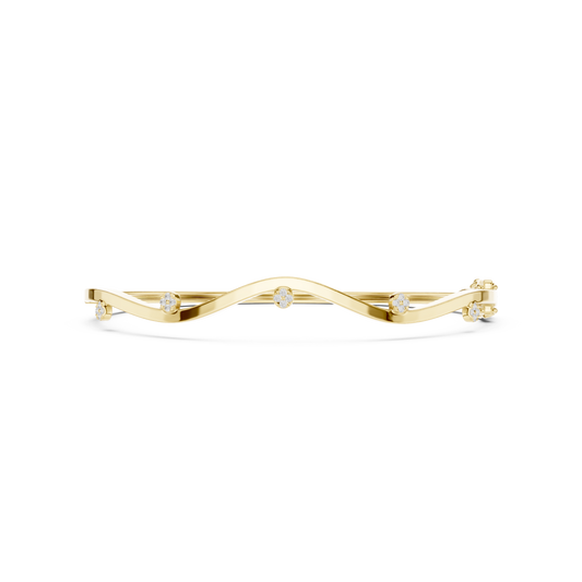 0.10 Carat Wave Diamond Station Hinged Bangle - Yellow Gold