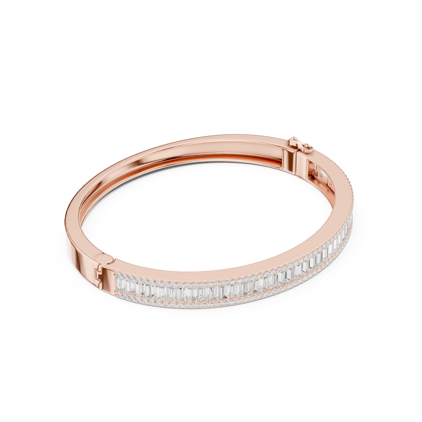 5.26CTW Baguette & Round Diamond Multi-Row Bangle - Yellow Gold