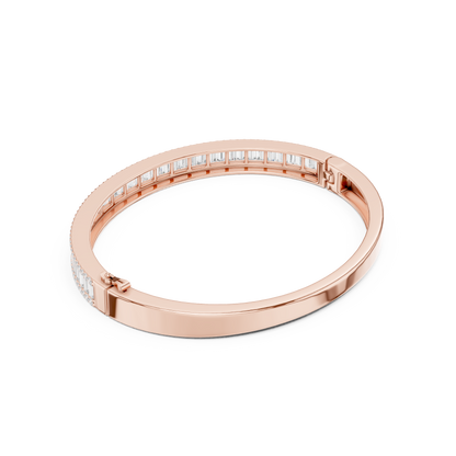 5.26CTW Baguette & Round Diamond Multi-Row Bangle - Yellow Gold