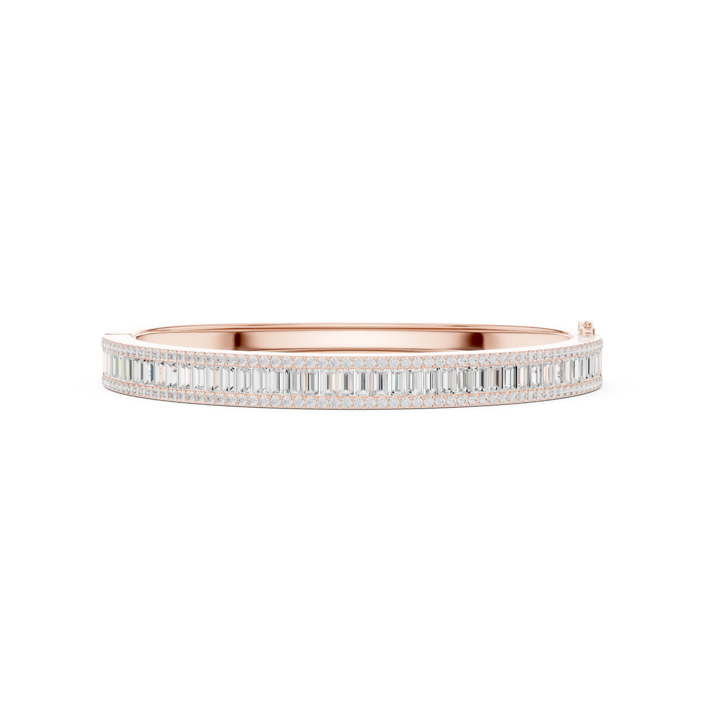 5.26CTW Baguette & Round Diamond Multi-Row Bangle - Yellow Gold