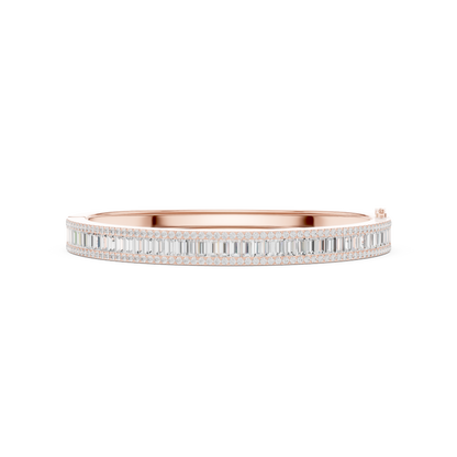 5.26CTW Baguette & Round Diamond Multi-Row Bangle - Yellow Gold