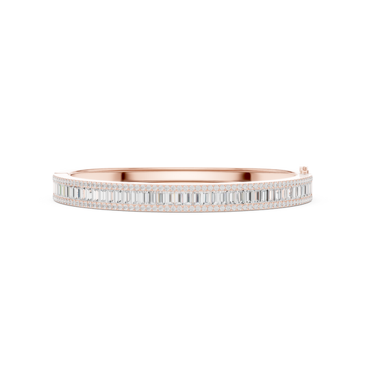 5.26 Carat Baguette & Round Diamond Multi-Row Bangle - Yellow Gold