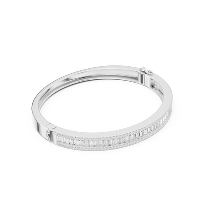 5.26CTW Baguette & Round Diamond Multi-Row Bangle - Yellow Gold
