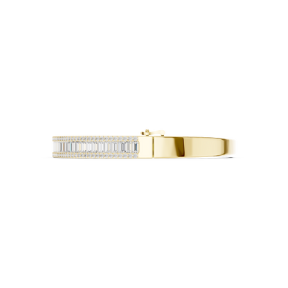 5.26CTW Baguette & Round Diamond Multi-Row Bangle - Yellow Gold