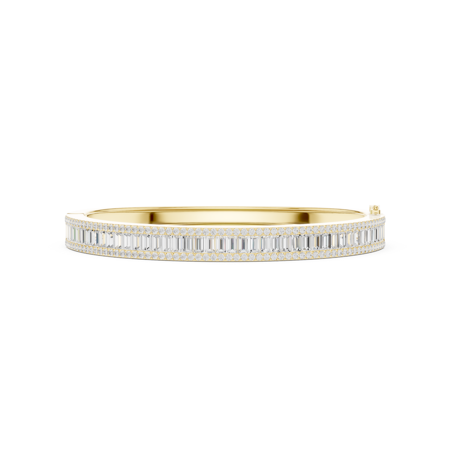 5.26CTW Baguette & Round Diamond Multi-Row Bangle - Yellow Gold