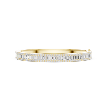 5.26CTW Baguette & Round Diamond Multi-Row Bangle - Yellow Gold