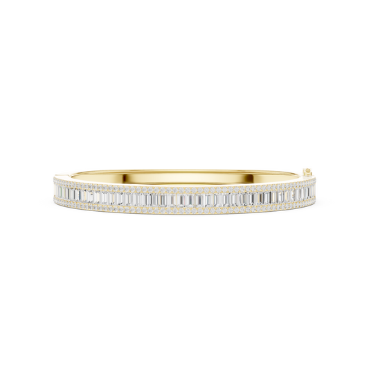 5.26 Carat Baguette & Round Diamond Multi-Row Bangle - Yellow Gold