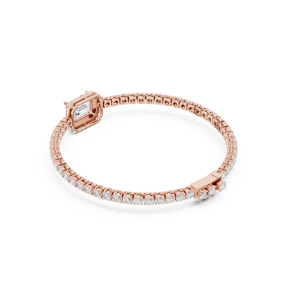 6.19CTW Emerald Cut Diamond Halo Tennis Bracelet - Yellow Gold