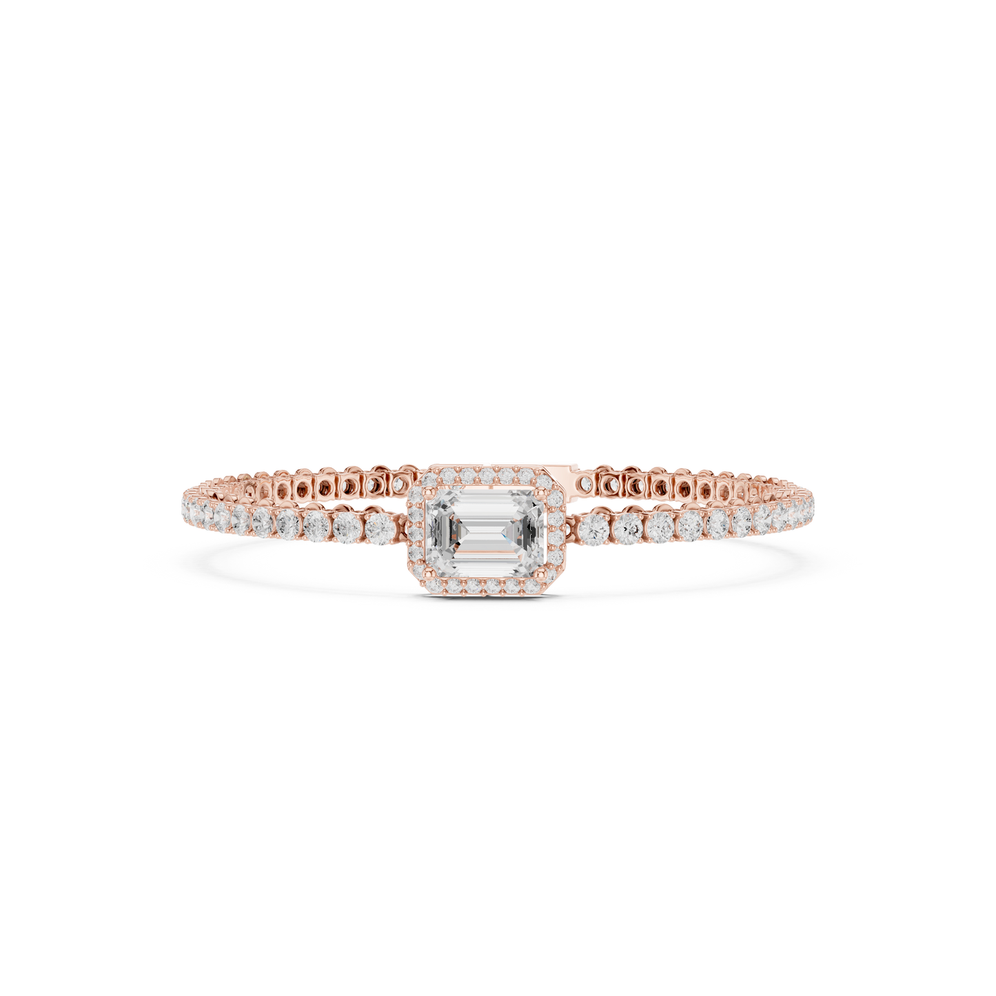 6.19CTW Emerald Cut Diamond Halo Tennis Bracelet - Yellow Gold