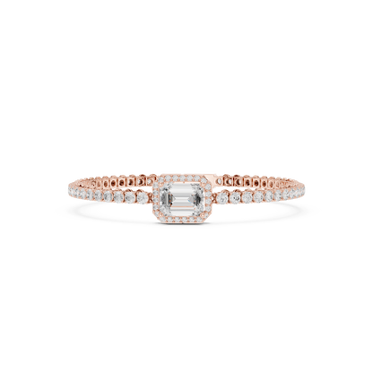 6.19CTW Emerald Cut Diamond Halo Tennis Bracelet - Yellow Gold
