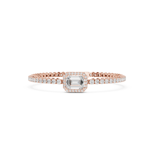 6.19 Carat Emerald Cut Diamond Halo Tennis Bracelet - Yellow Gold
