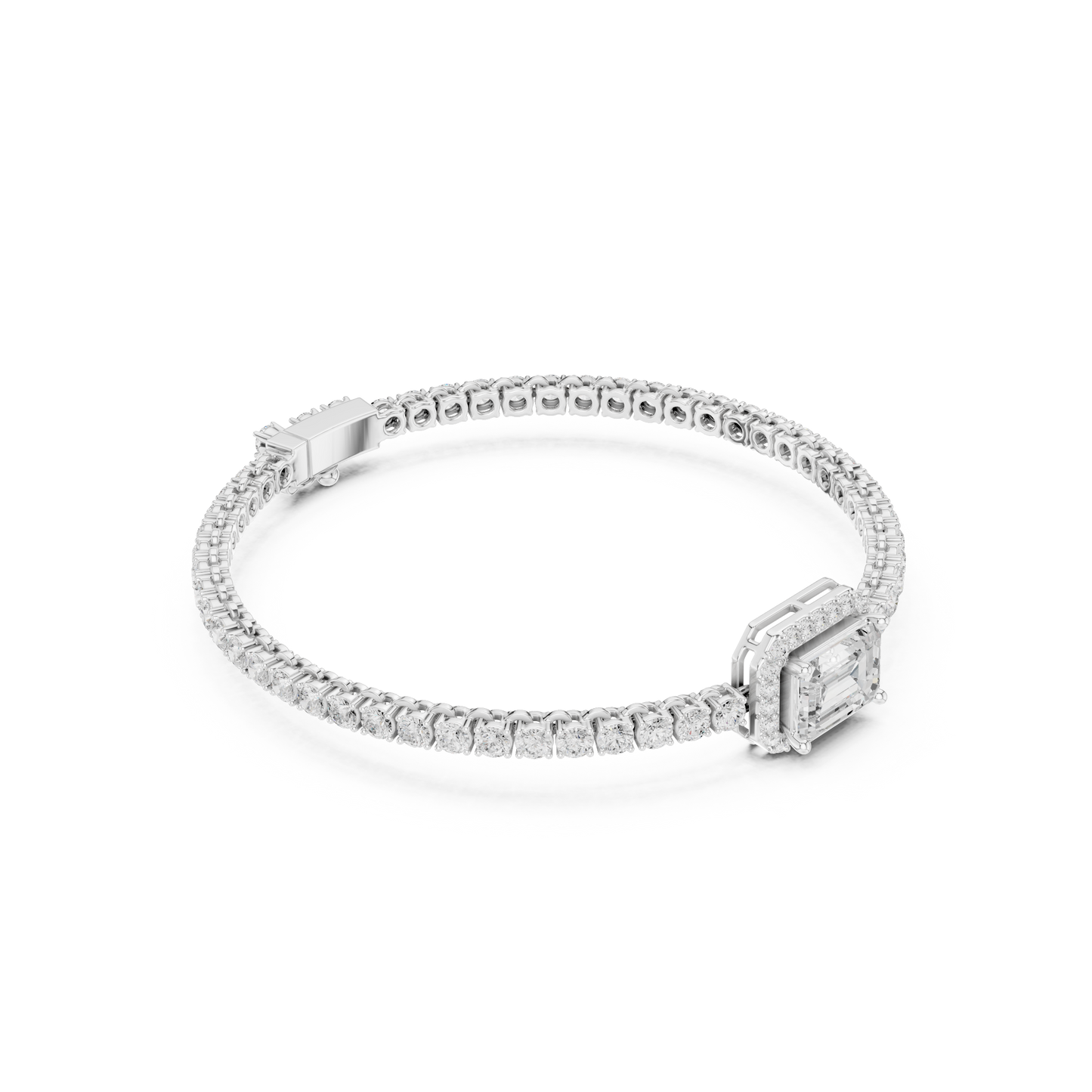 6.19CTW Emerald Cut Diamond Halo Tennis Bracelet - Yellow Gold