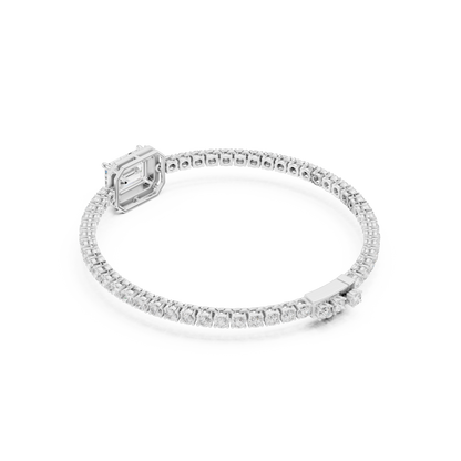 6.19CTW Emerald Cut Diamond Halo Tennis Bracelet - Yellow Gold