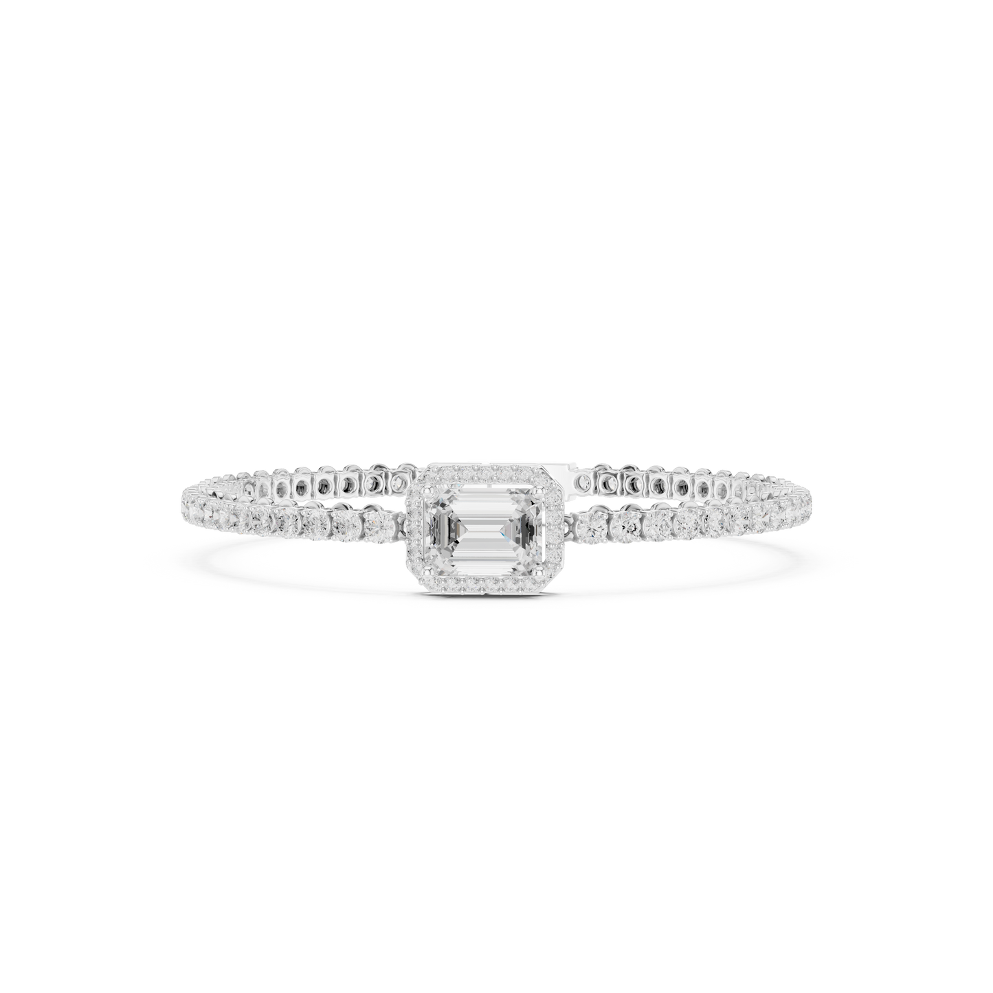 6.19CTW Emerald Cut Diamond Halo Tennis Bracelet - Yellow Gold