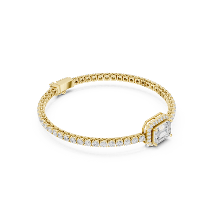 6.19CTW Emerald Cut Diamond Halo Tennis Bracelet - Yellow Gold