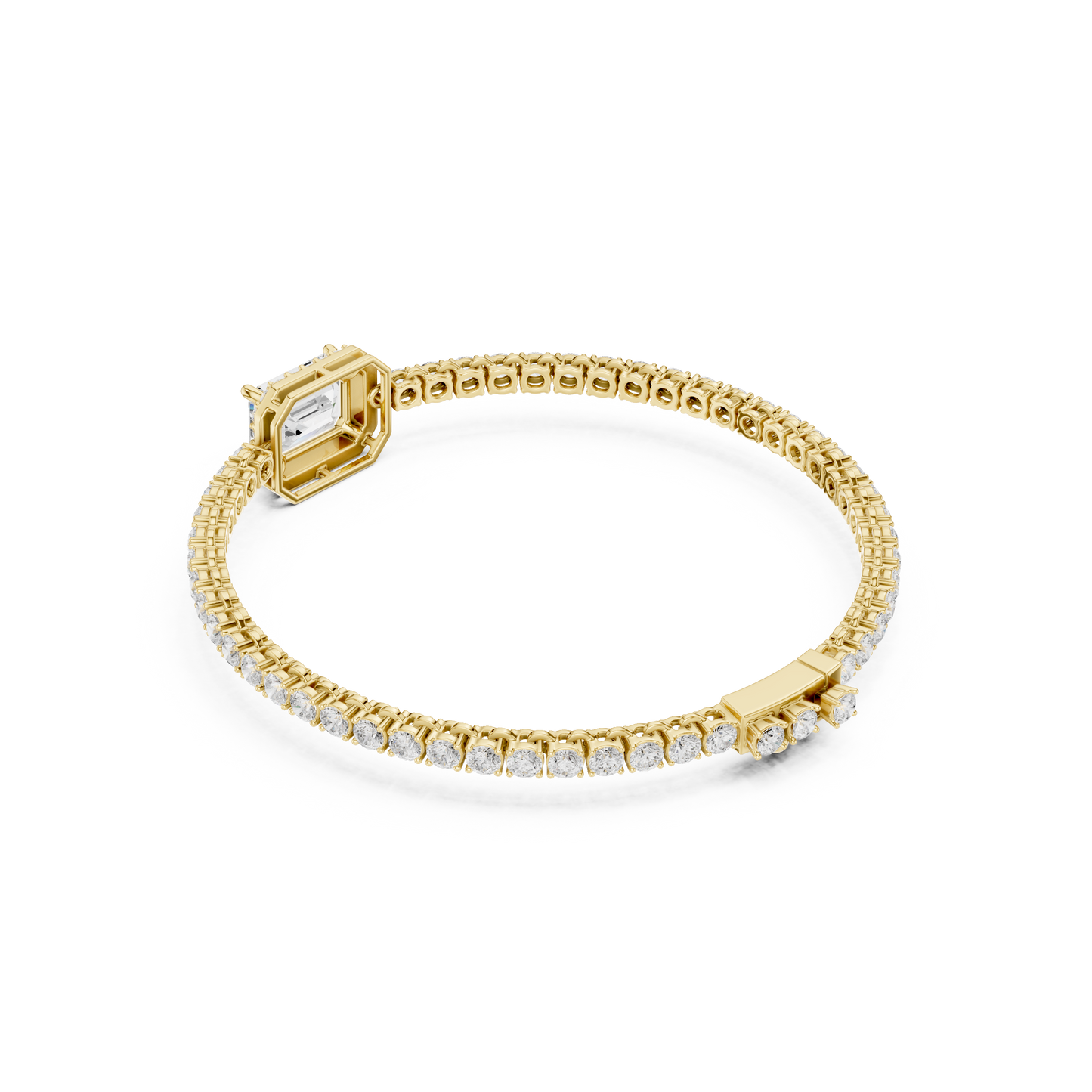 6.19CTW Emerald Cut Diamond Halo Tennis Bracelet - Yellow Gold