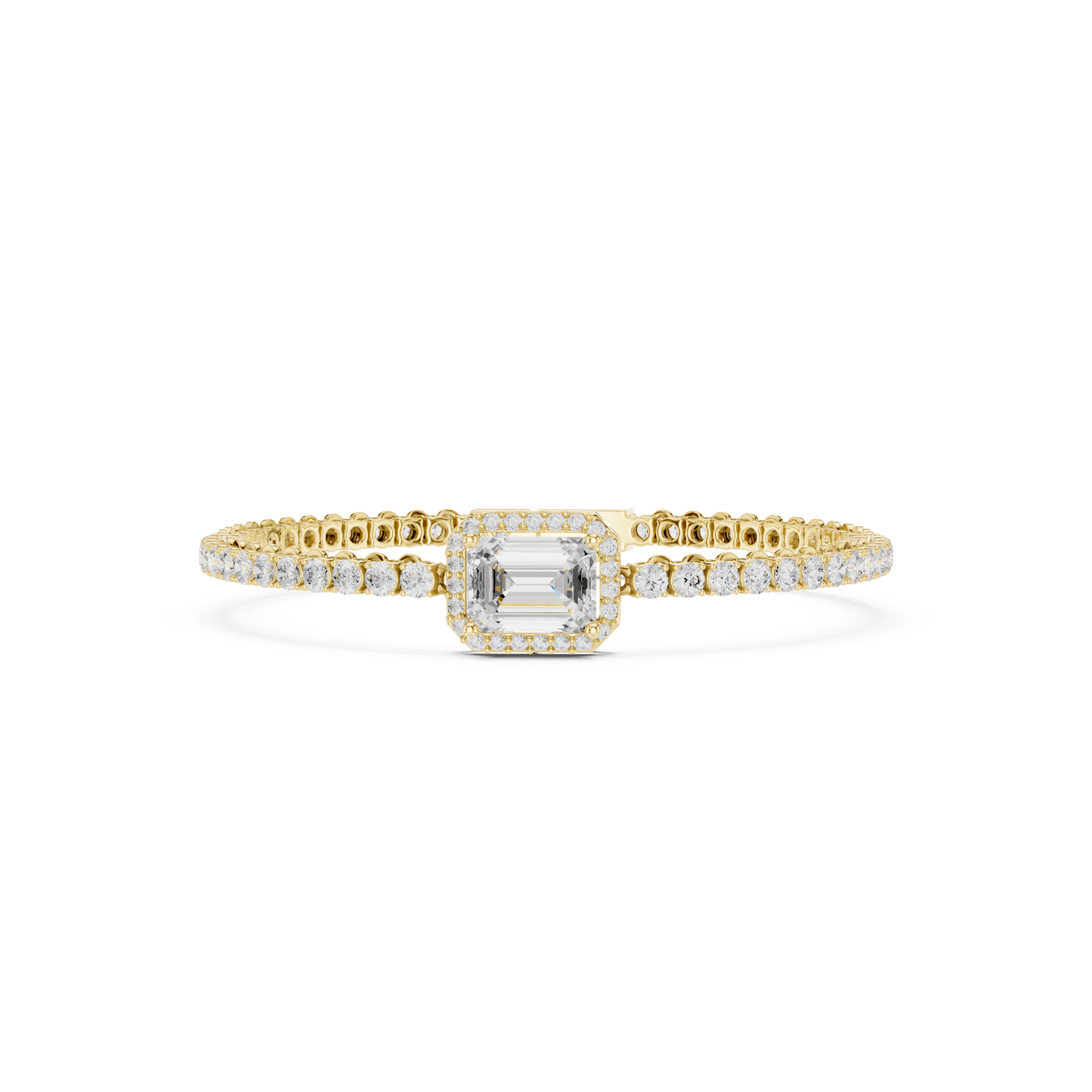 6.19CTW Emerald Cut Diamond Halo Tennis Bracelet - Yellow Gold