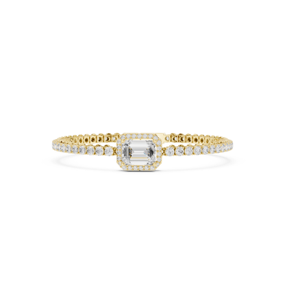 6.19CTW Emerald Cut Diamond Halo Tennis Bracelet - Yellow Gold