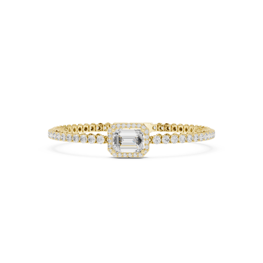 6.19 Carat Emerald Cut Diamond Halo Tennis Bracelet - Yellow Gold