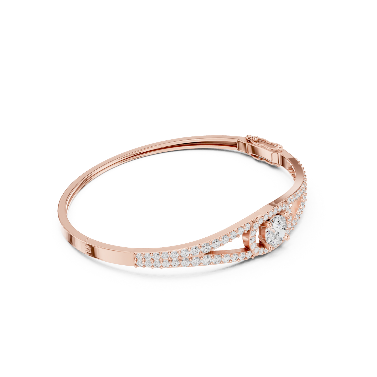 3.02CTW Round Diamond Solitaire Halo Hinged Bangle - Yellow Gold (Copy)