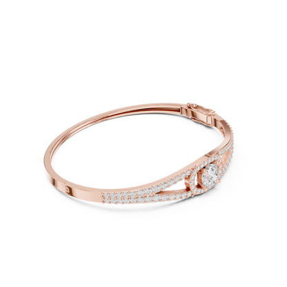 3.02CTW Round Diamond Solitaire Halo Hinged Bangle - Yellow Gold (Copy)