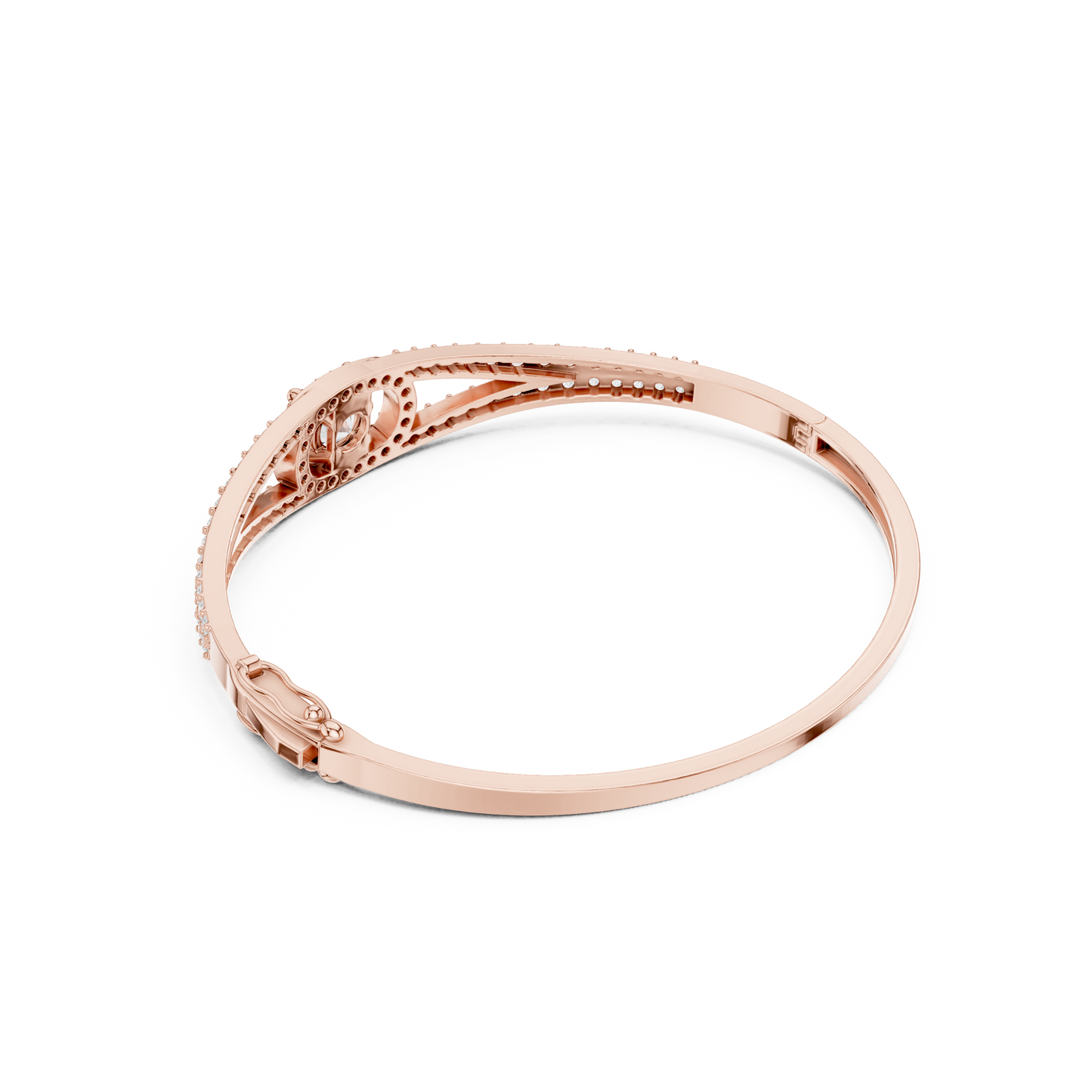 3.02CTW Round Diamond Solitaire Halo Hinged Bangle - Yellow Gold (Copy)