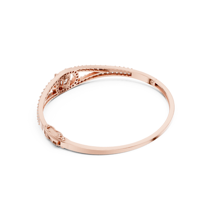 3.02CTW Round Diamond Solitaire Halo Hinged Bangle - Yellow Gold (Copy)