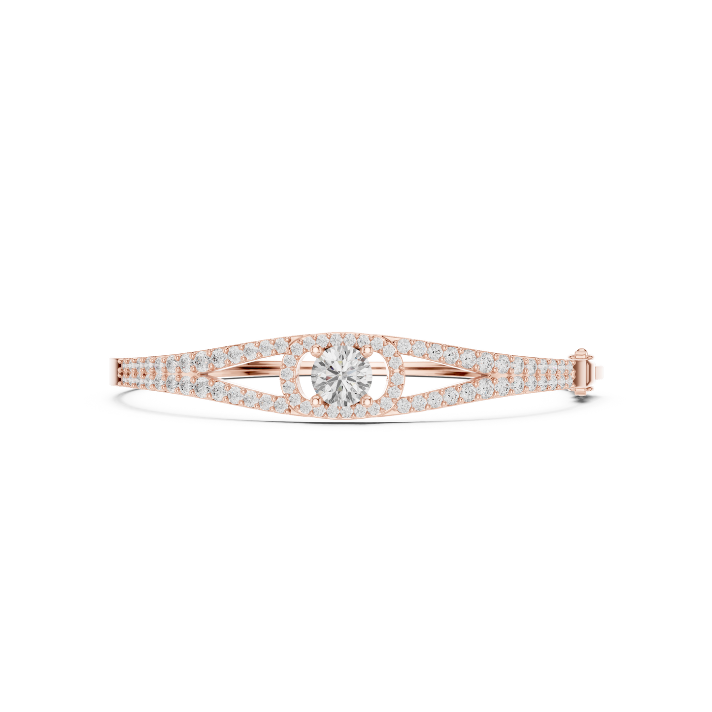 3.02CTW Round Diamond Solitaire Halo Hinged Bangle - Yellow Gold (Copy)