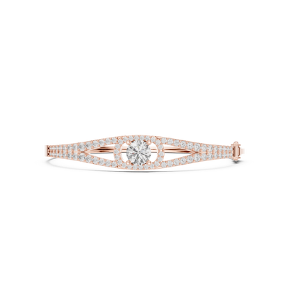 3.02CTW Round Diamond Solitaire Halo Hinged Bangle - Yellow Gold (Copy)