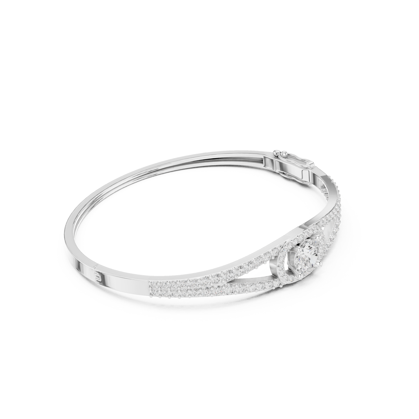 3.02CTW Round Diamond Solitaire Halo Hinged Bangle - Yellow Gold (Copy)