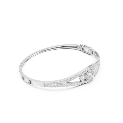 3.02CTW Round Diamond Solitaire Halo Hinged Bangle - Yellow Gold (Copy)