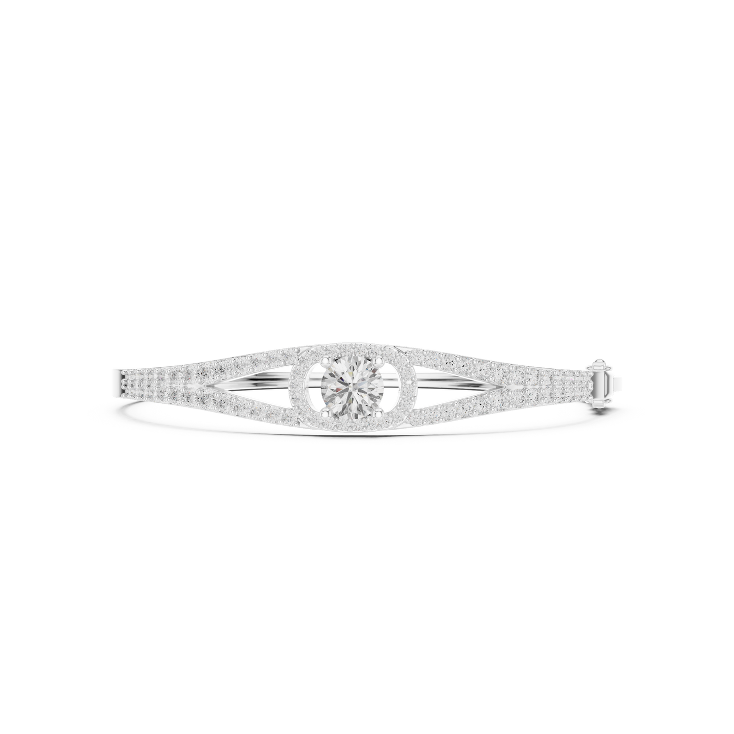 3.02CTW Round Diamond Solitaire Halo Hinged Bangle - Yellow Gold (Copy)