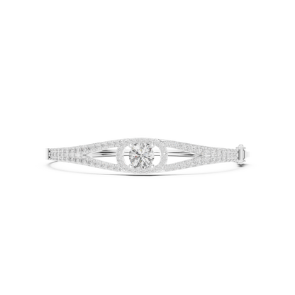3.02CTW Round Diamond Solitaire Halo Hinged Bangle - Yellow Gold (Copy)