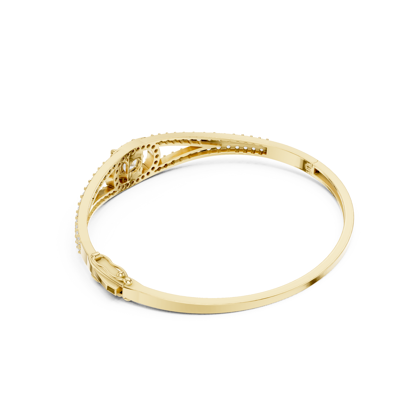3.02CTW Round Diamond Solitaire Halo Hinged Bangle - Yellow Gold (Copy)