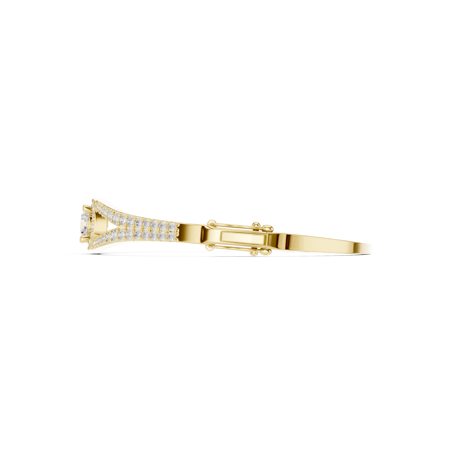3.02CTW Round Diamond Solitaire Halo Hinged Bangle - Yellow Gold (Copy)