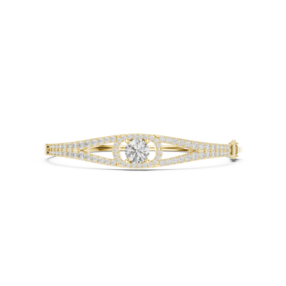 3.02CTW Round Diamond Solitaire Halo Hinged Bangle - Yellow Gold (Copy)