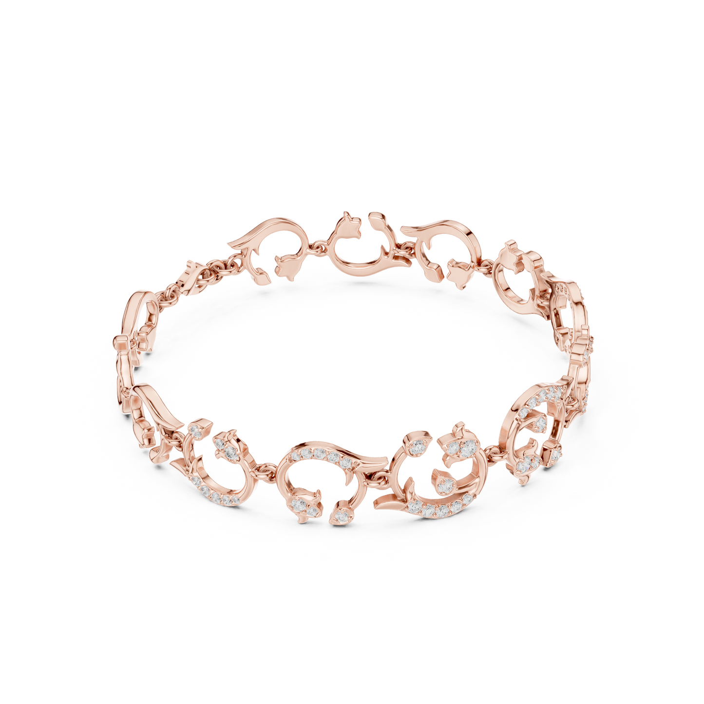 0.54CTW Diamond Baroque Scrollwork Link Bracelet in Yellow Gold