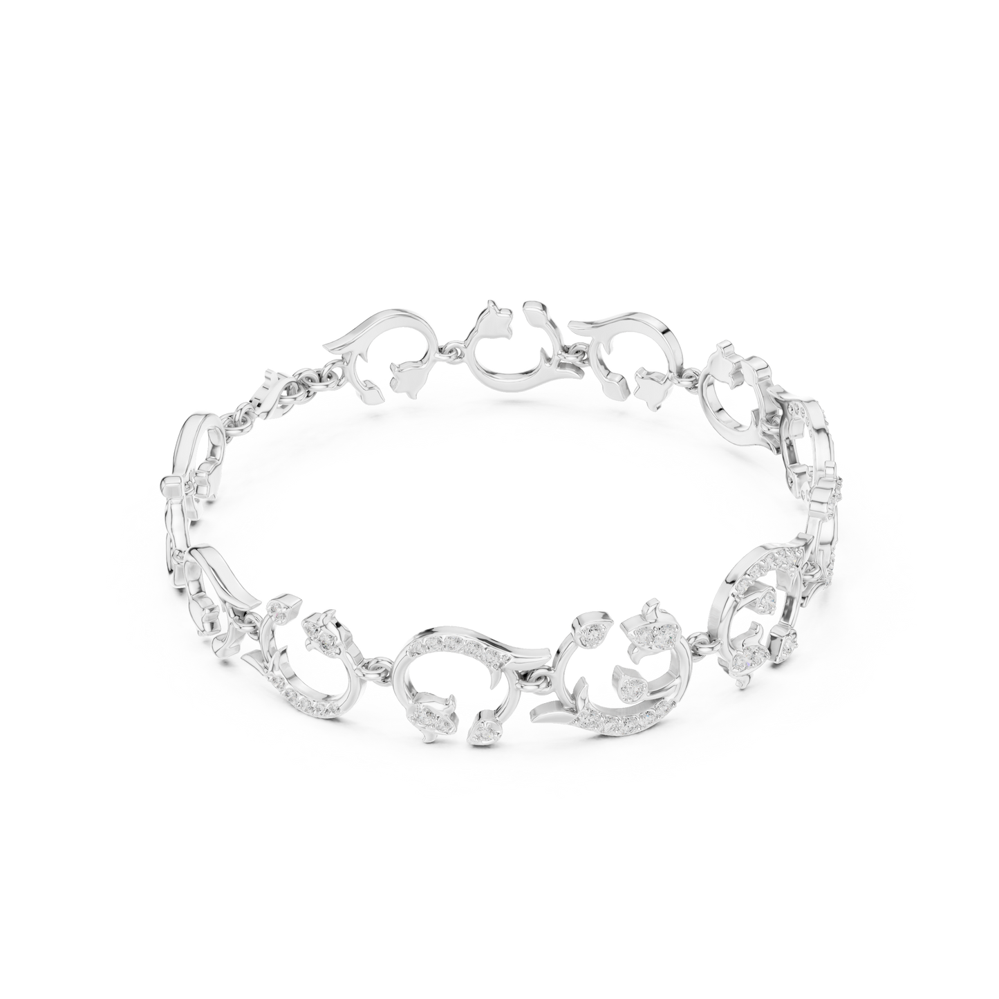0.54CTW Diamond Baroque Scrollwork Link Bracelet in Yellow Gold