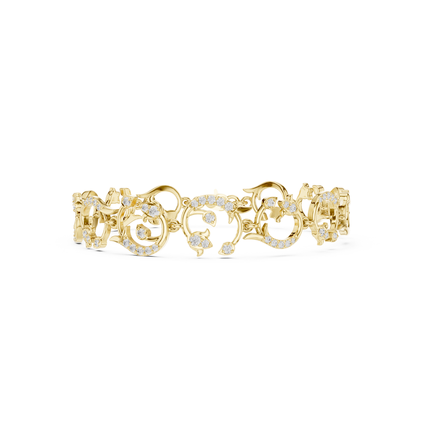 0.54CTW Diamond Baroque Scrollwork Link Bracelet in Yellow Gold