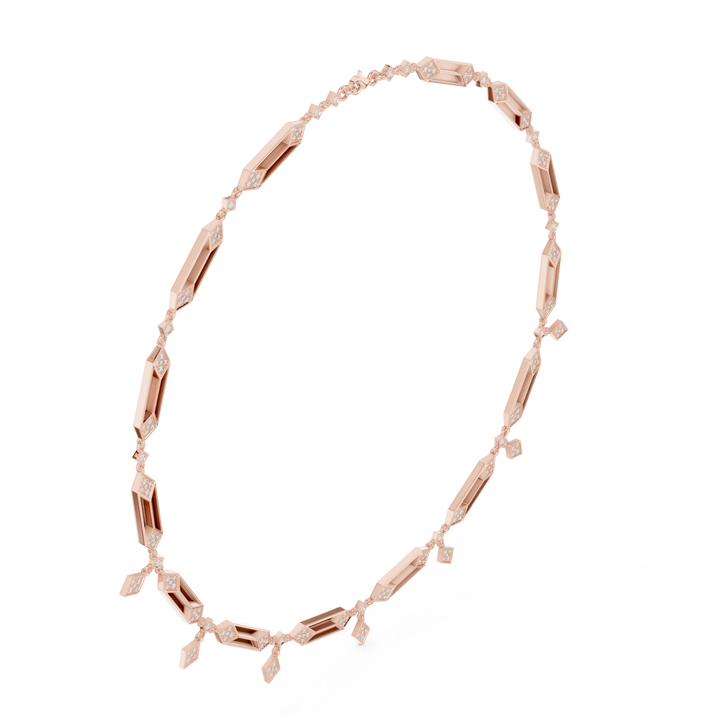 1.34ctw Solid Gold Geometric Diamond Link Necklace | Art Deco Drop Choker