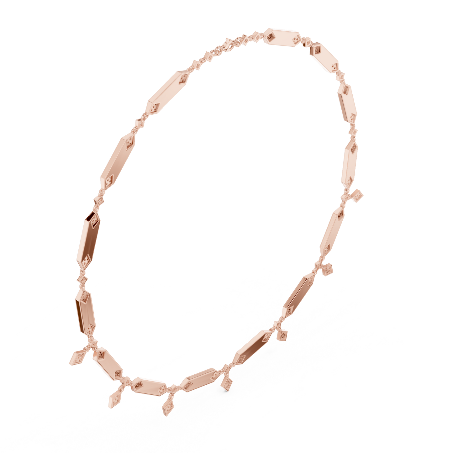1.34ctw Solid Gold Geometric Diamond Link Necklace | Art Deco Drop Choker