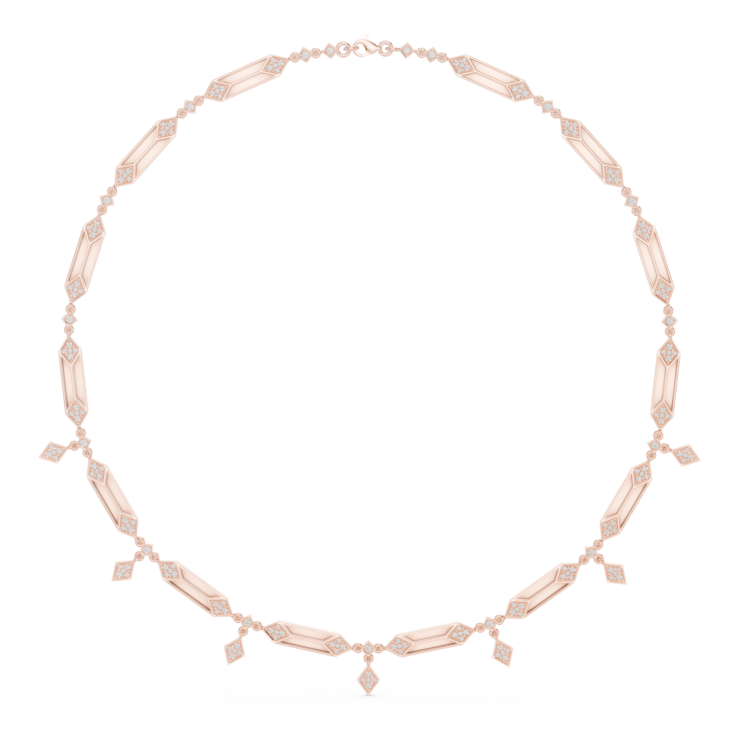 1.34ctw Solid Gold Geometric Diamond Link Necklace | Art Deco Drop Choker