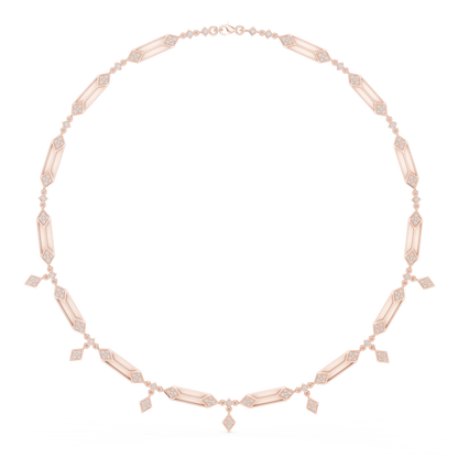 1.34ctw Solid Gold Geometric Diamond Link Necklace | Art Deco Drop Choker