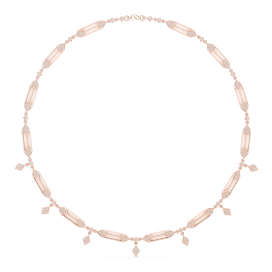 1.34ctw Solid Gold Geometric Diamond Link Necklace | Art Deco Drop Choker