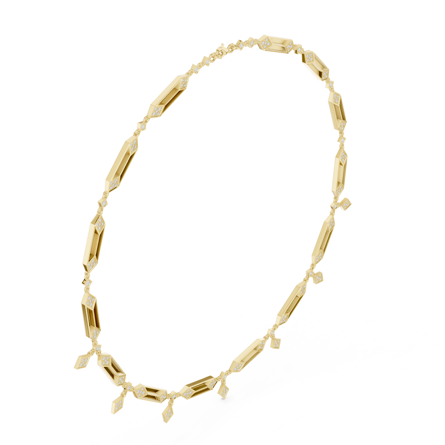 1.34ctw Solid Gold Geometric Diamond Link Necklace | Art Deco Drop Choker